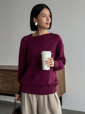 Shein FRIFUL Solid Asymmetrical Neck Drop Shoulder Sweater