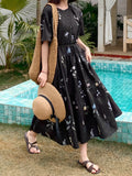 Shein FRIFUL Women's Floral Print Round Neck Short Sleeve Casual Dress