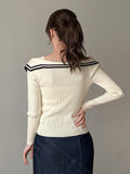 Shein FRIFUL Women's Long Sleeve Knitted Sweater With Bow Decoration