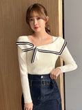 Shein FRIFUL Women's Long Sleeve Knitted Sweater With Bow Decoration