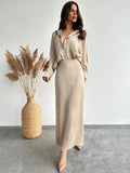 Shein 2 pc Firerie New Elegant Luxurious Retro Style Satin Blouse And Fish Tail Skirt Suit For Work