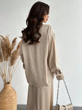 Shein 2 pc Firerie New Elegant Luxurious Retro Style Satin Blouse And Fish Tail Skirt Suit For Work
