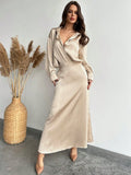 Shein 2 pc Firerie New Elegant Luxurious Retro Style Satin Blouse And Fish Tail Skirt Suit For Work