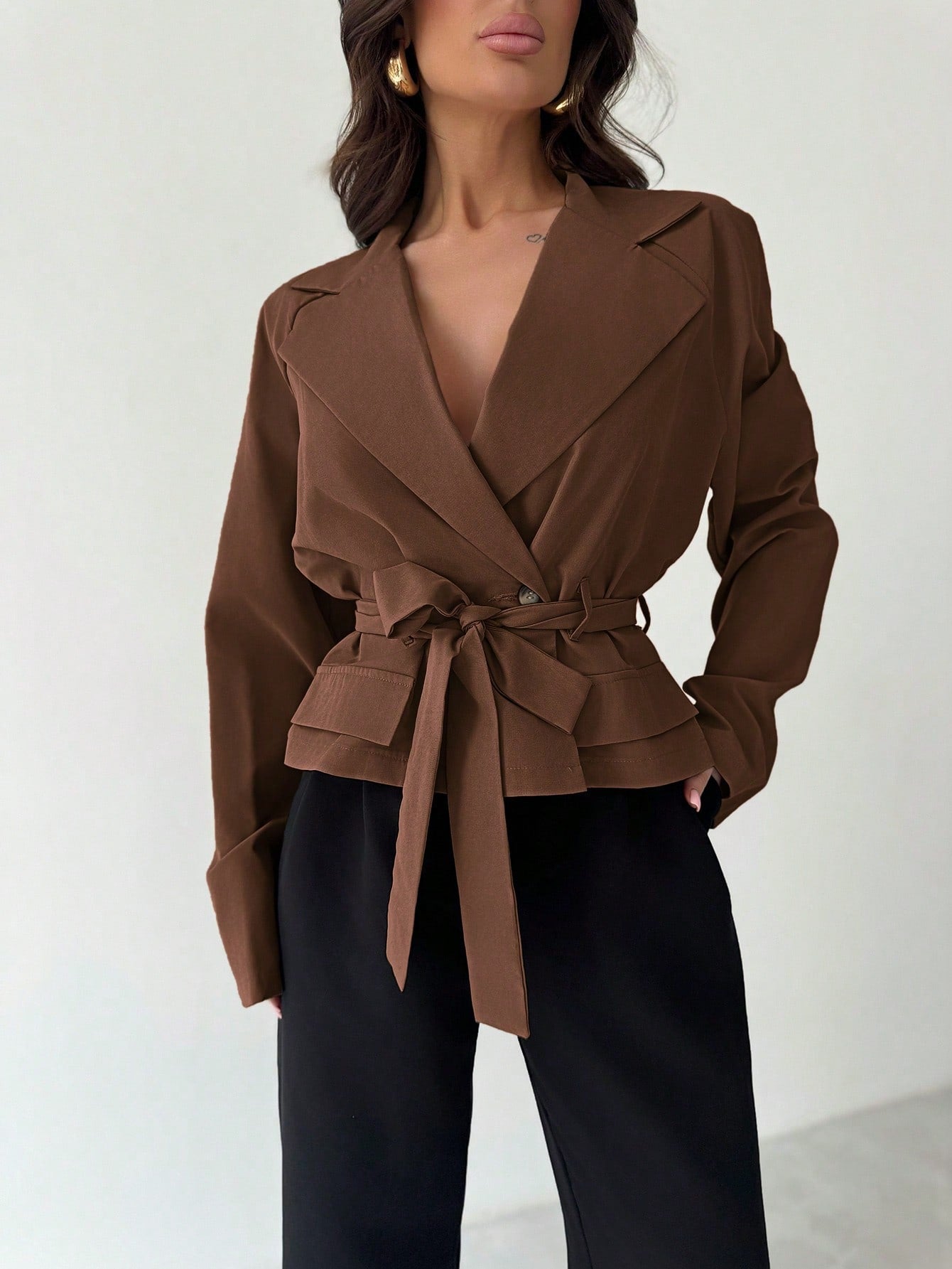 Three-Dimensional Pocket Belt Women's Thin Windbreaker Jacket