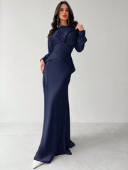 Women's Elegant Apricot Satin Asymmetric Hem Satin Skirt