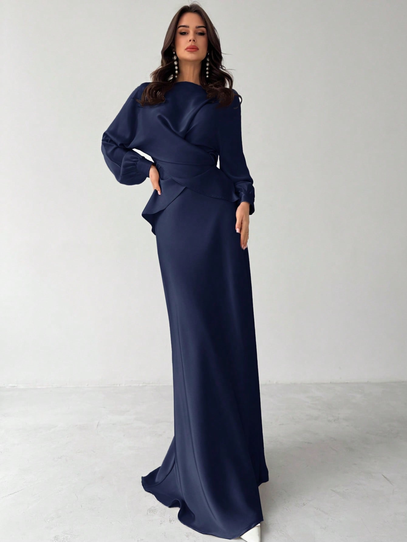 Women's Elegant Apricot Satin Asymmetric Hem Satin Skirt