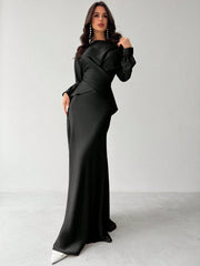 Elegant 2 pc Satin Asymmetrical Hem Skirt & Top set