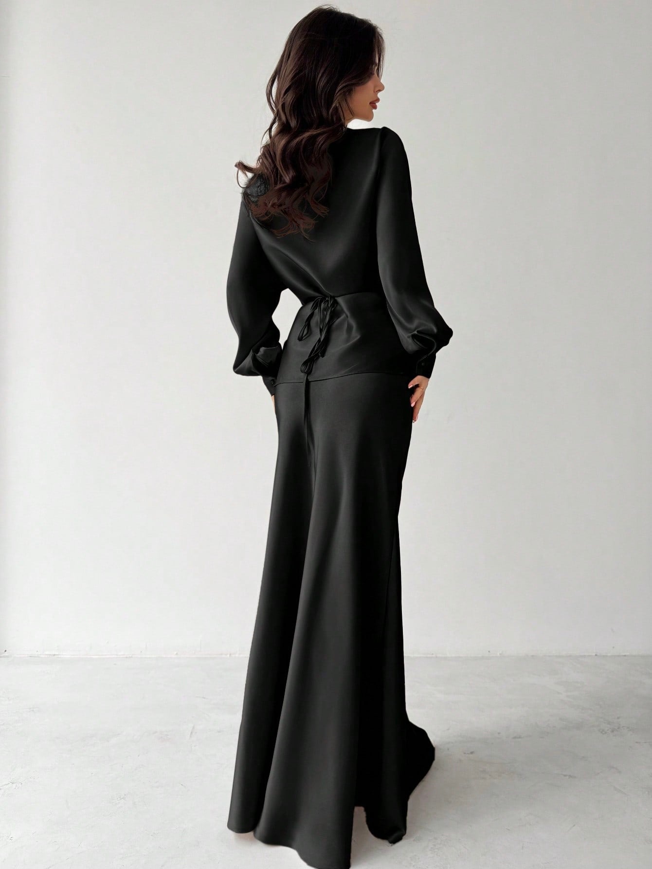 Elegant 2 pc Satin Asymmetrical Hem Skirt & Top set