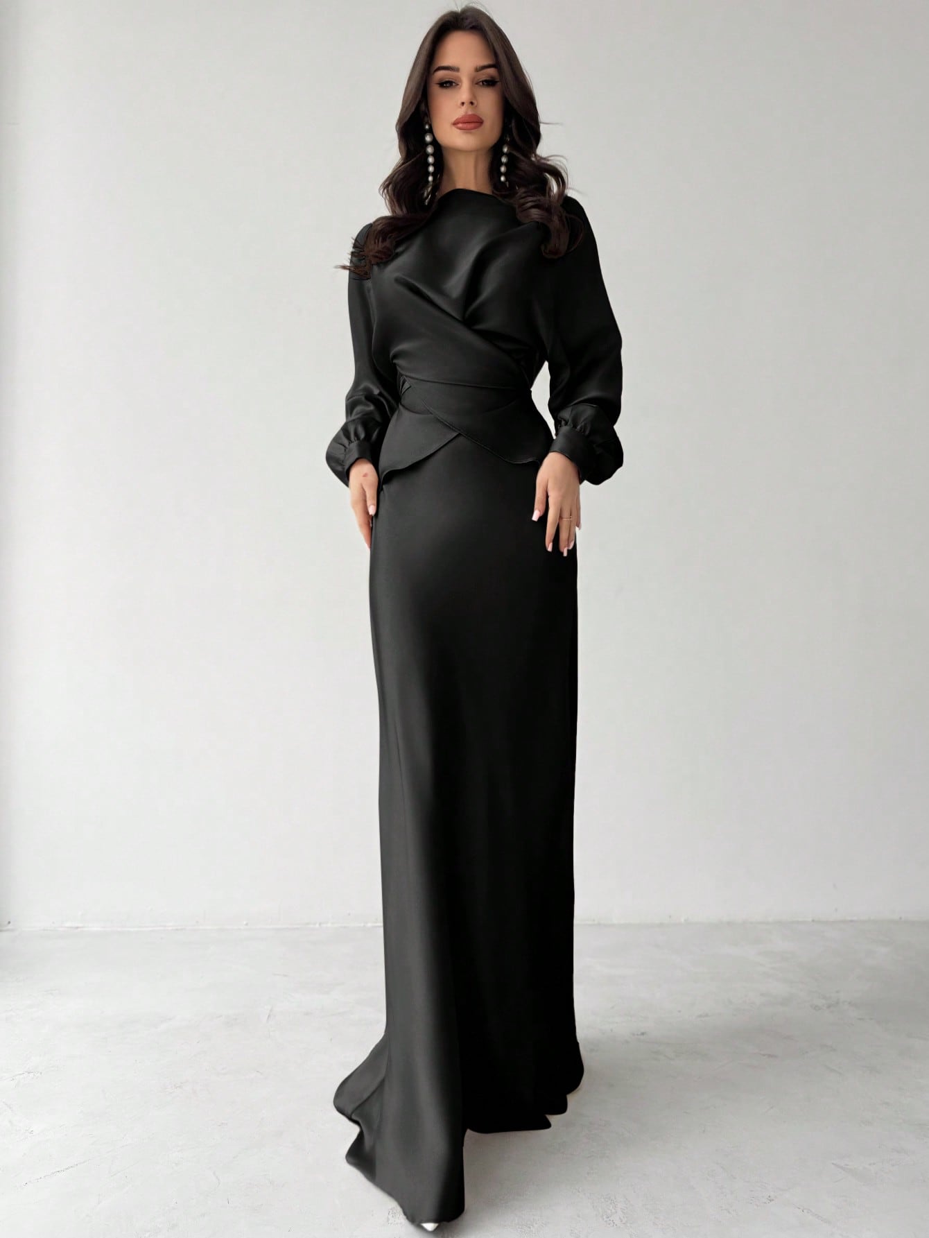 Elegant 2 pc Satin Asymmetrical Hem Skirt & Top set