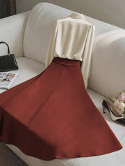 2pcs Elegant Shiny Fabric Top And Pleated Midi Skirt Set