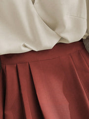 2pcs Elegant Shiny Fabric Top And Pleated Midi Skirt Set