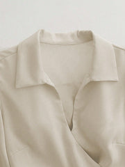 2pcs Elegant Shiny Fabric Top And Pleated Midi Skirt Set