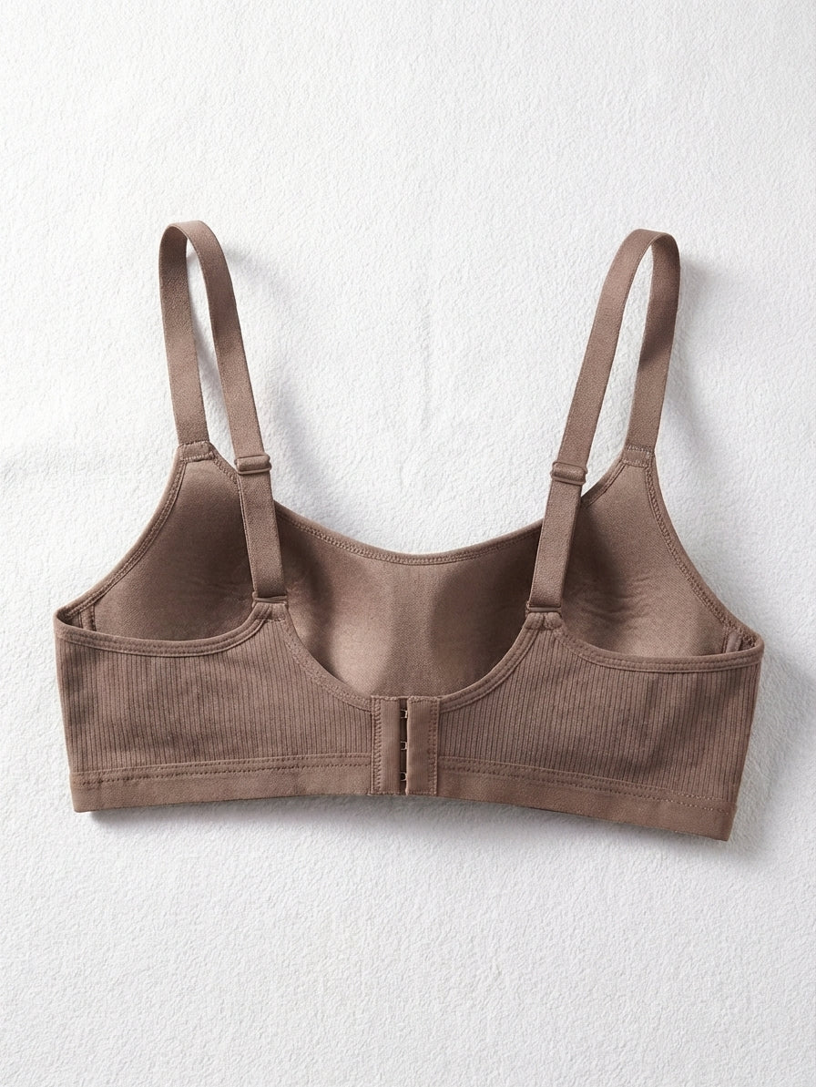 Comfortable Sandalwood Casual Stripe Wireless Soft Cup Solid Bralette