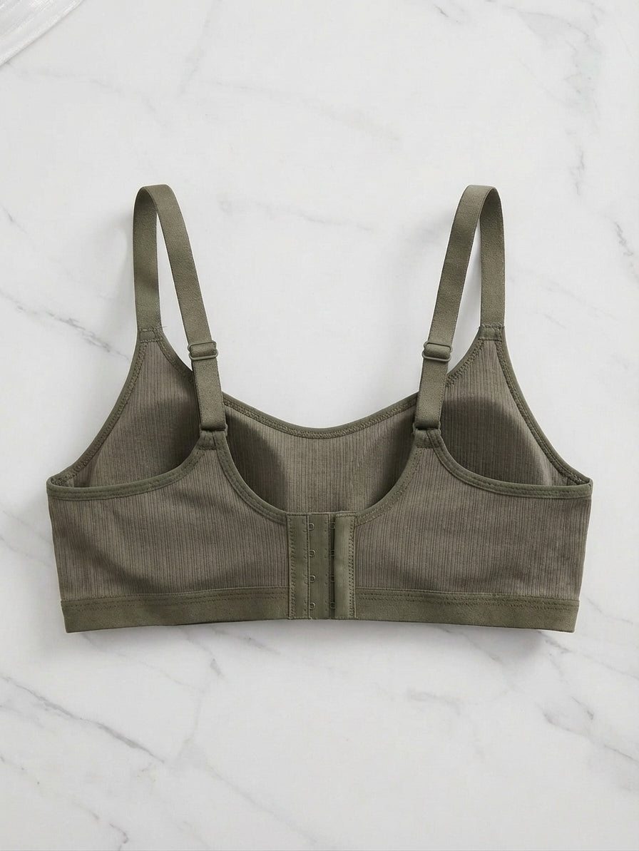Comfortable Sage Casual Stripe Wireless Soft Cup Solid Bralette