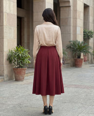 Shiny Fabric Top And Pleated Midi Skirt 2 Pieces Set