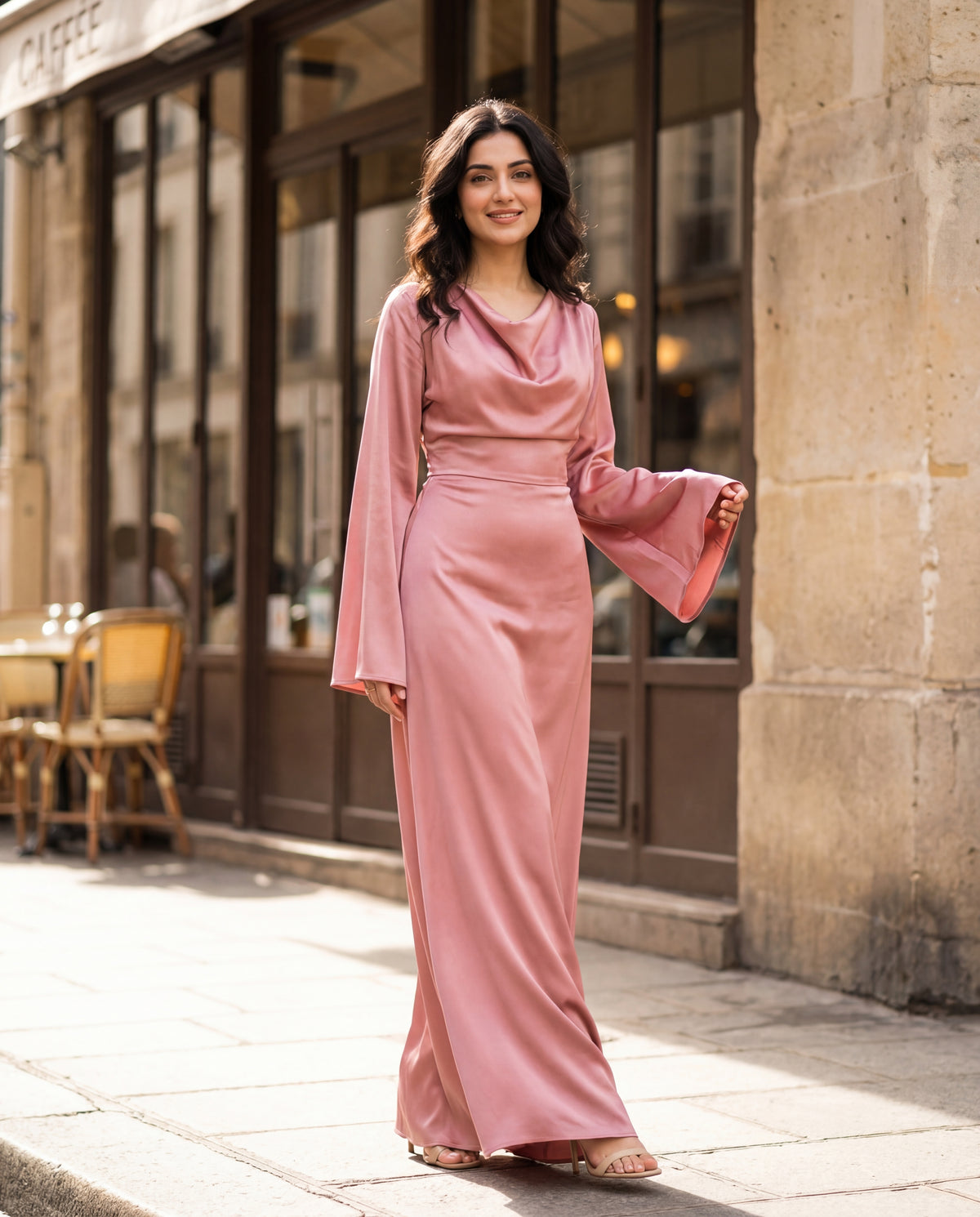 Long Dress With Flared Sleeves And A-Line