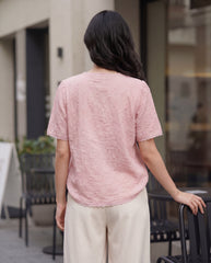 Simple Embroidery V-Neck Short Sleeve Blouse