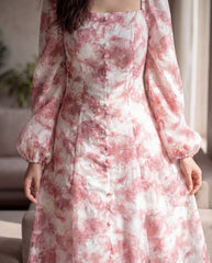Elegant Floral Print Lantern Sleeve Dress