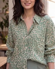 Leopard Print Casual Shirt With Pocket & Button Decor