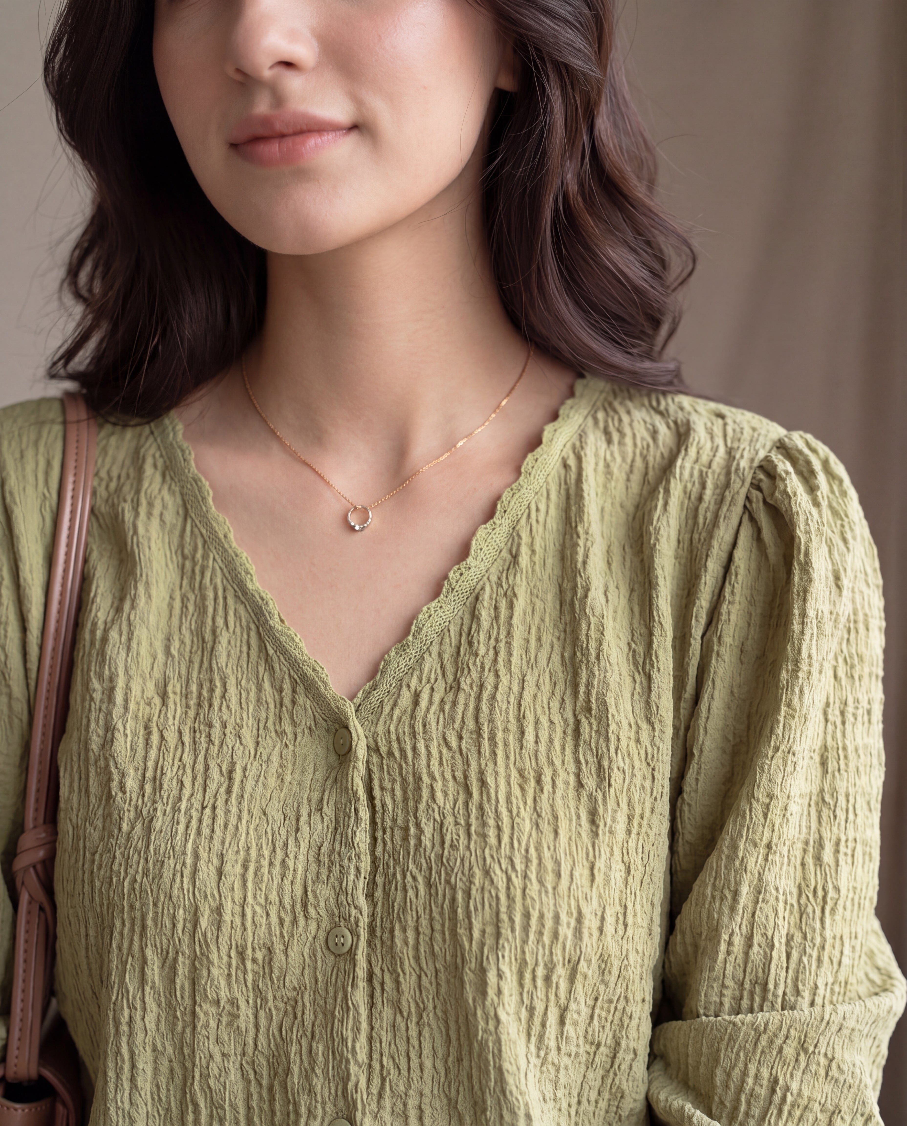 V-Neck Puff Sleeve Solid Blouse
