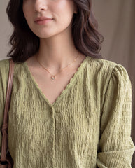 V-Neck Puff Sleeve Solid Blouse