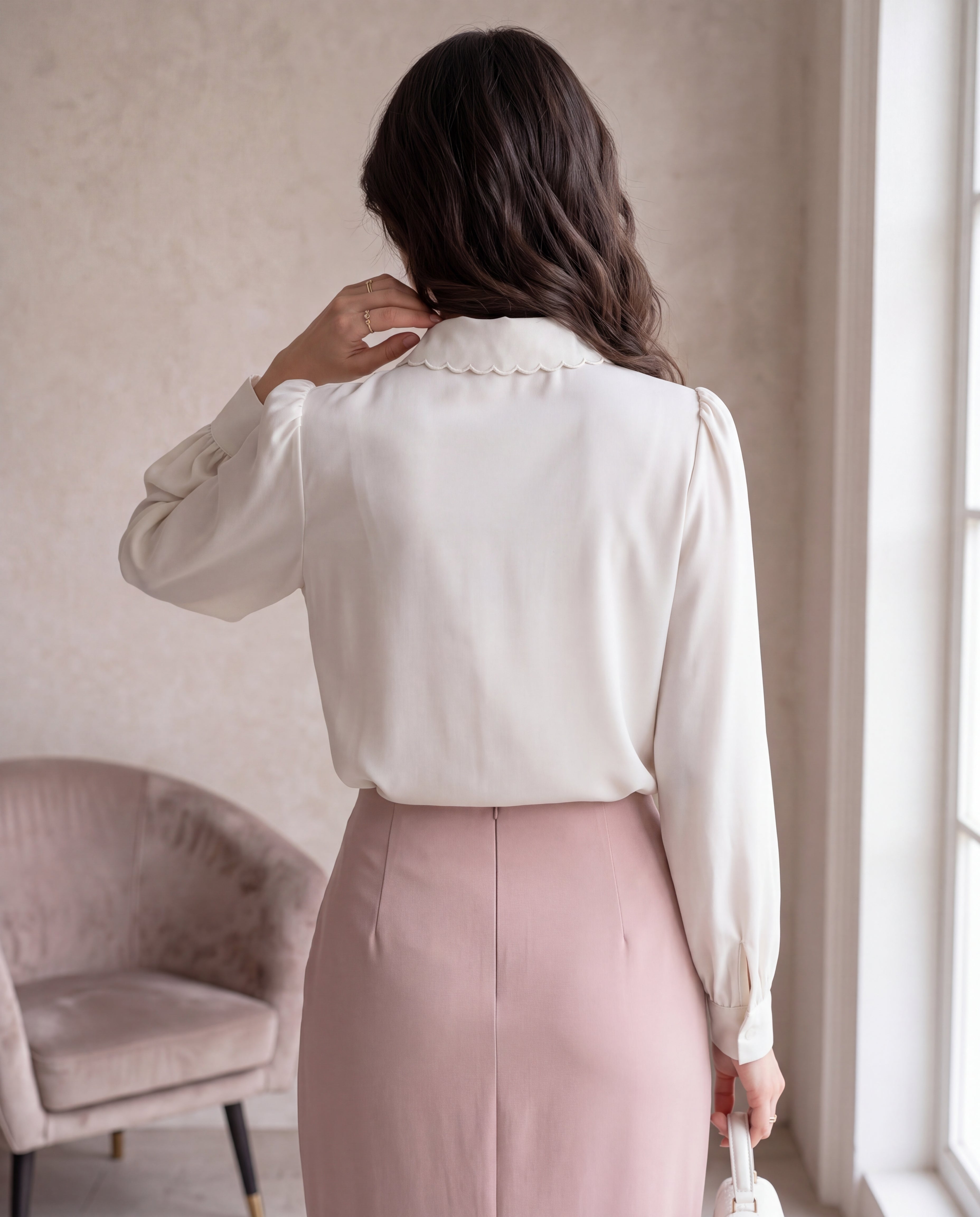 Shoulder Pleated Collar Embroidery Print Hidden Placket Loose Blouse