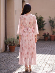 Floral Print Pleated Chiffon Dress