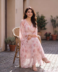 Floral Print Pleated Chiffon Dress