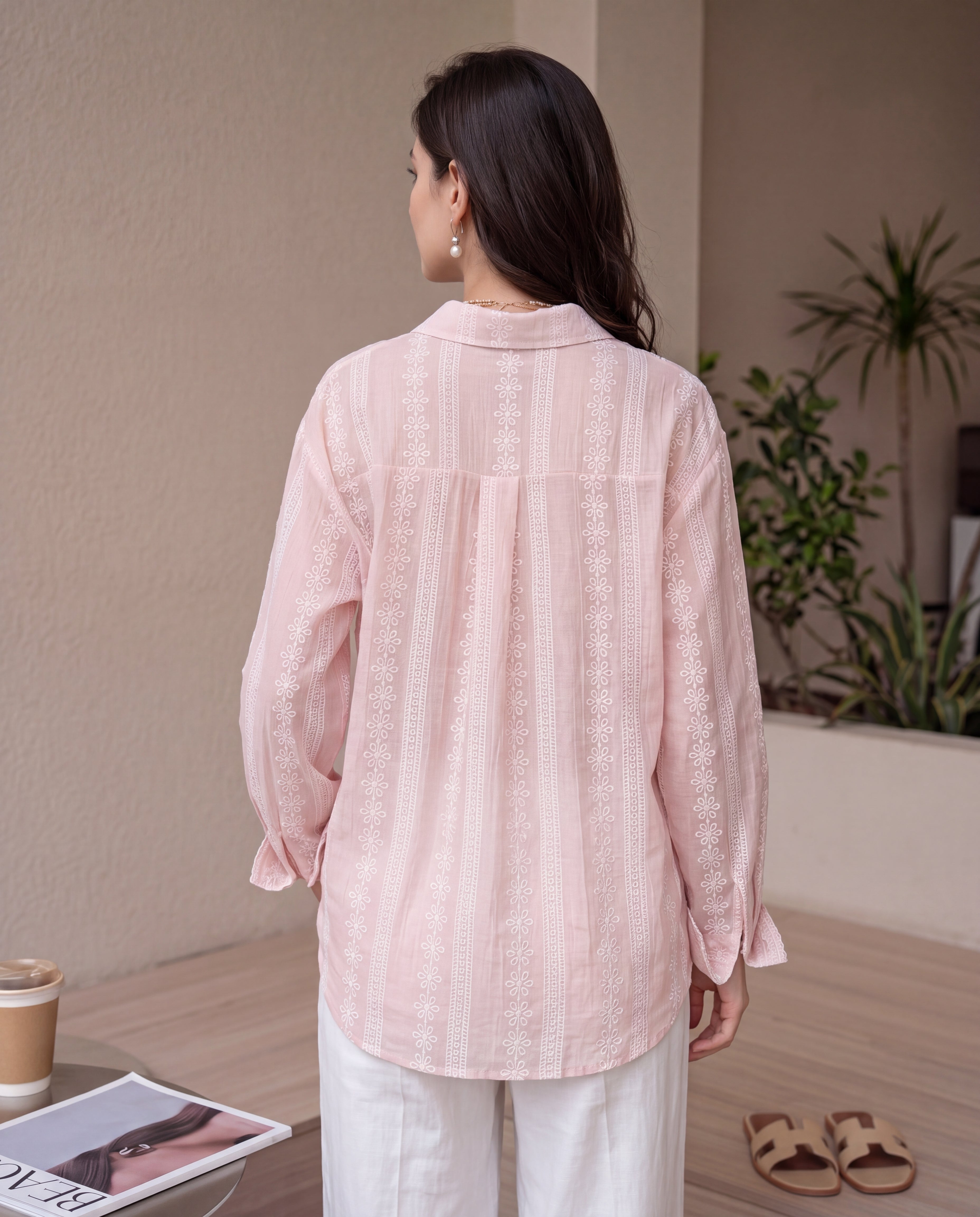Casual Embroidered Jacquard Blouse