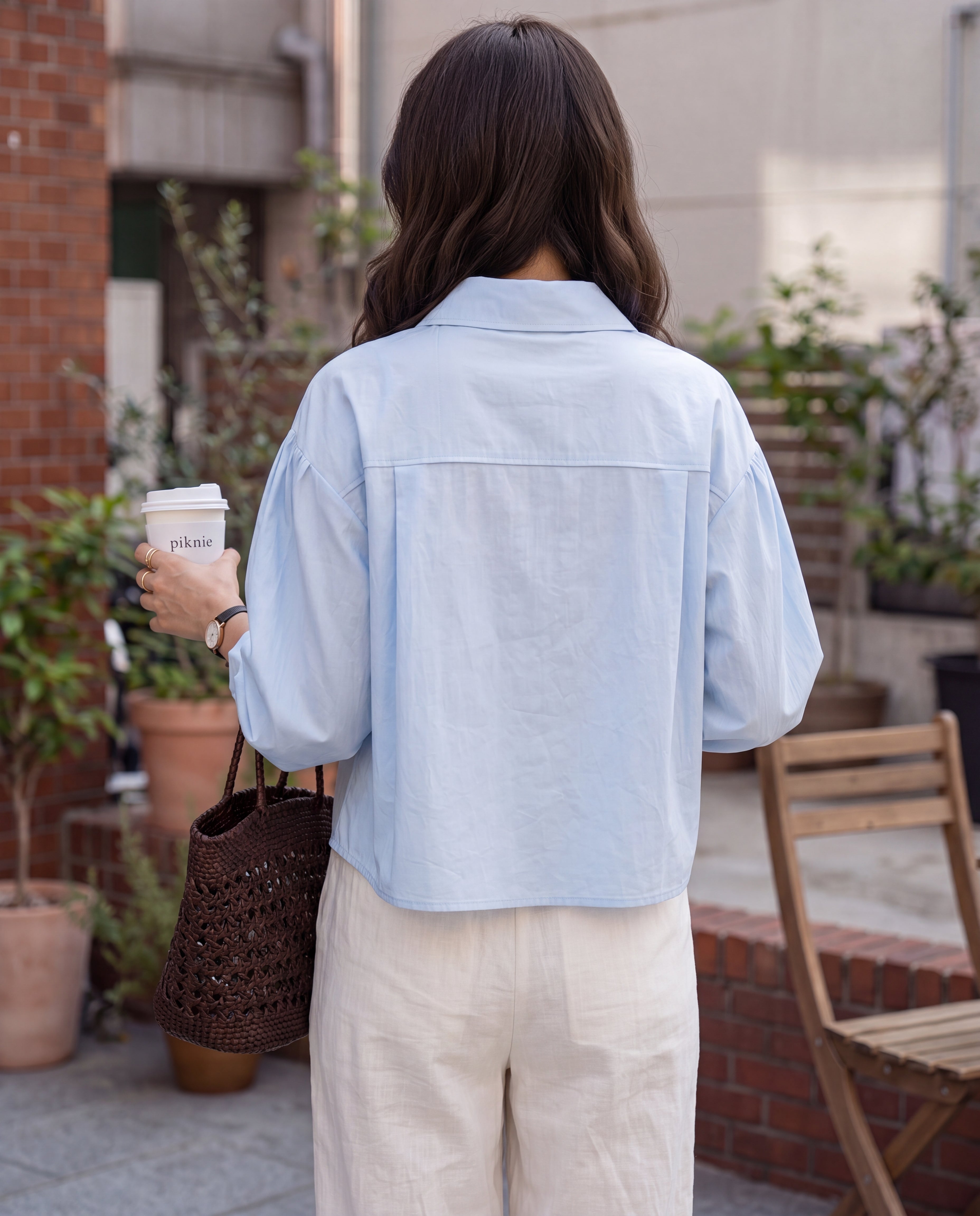 Front Button Pocket Loose Cropped Long Sleeve Shirt