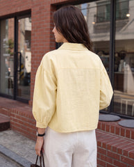 Front Button Pocket Loose Cropped Long Sleeve Shirt