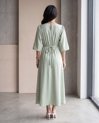 Round Neck Short Sleeve Tie-Waist A-Line X-Shaped Midi Dress