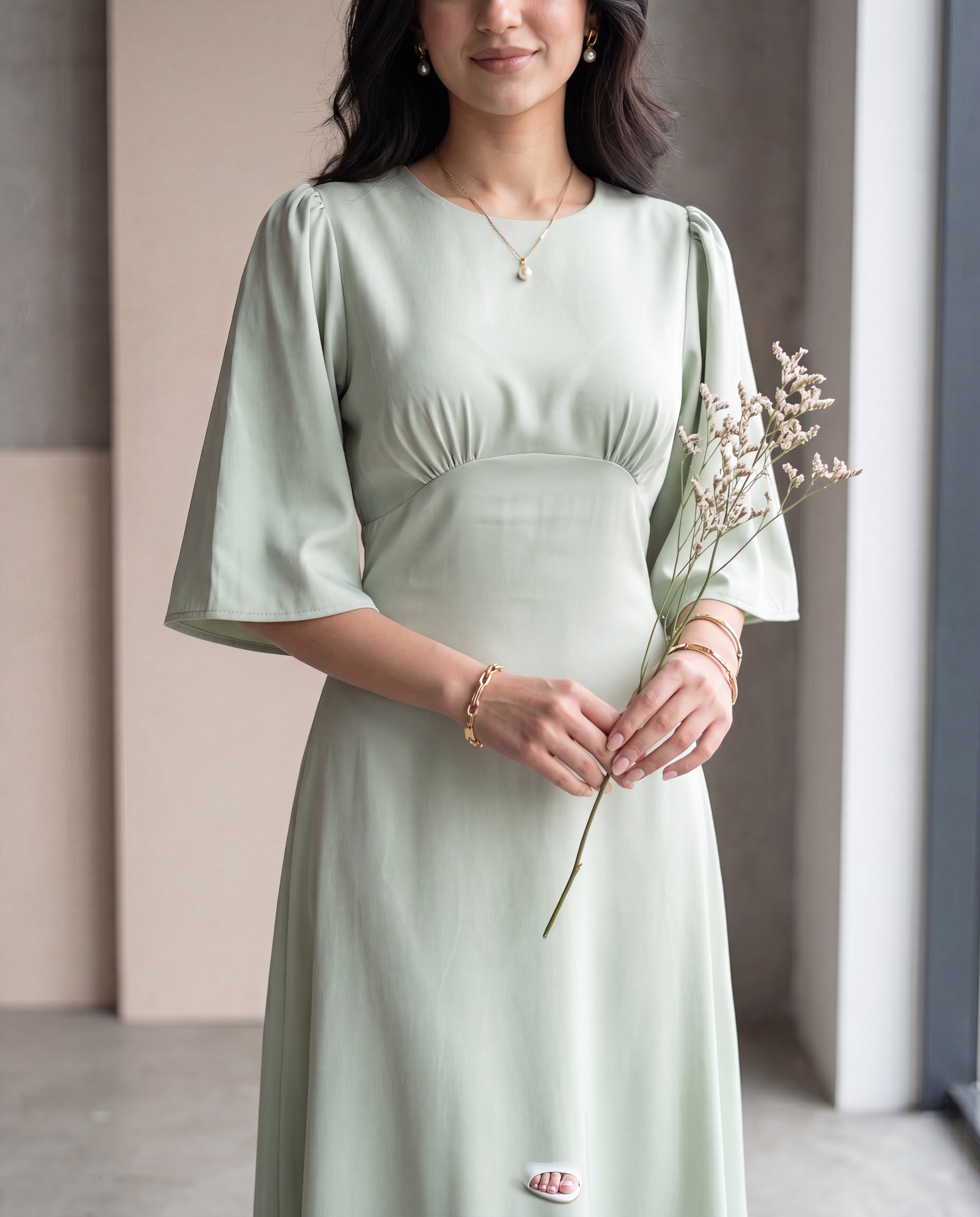 Round Neck Short Sleeve Tie-Waist A-Line X-Shaped Midi Dress