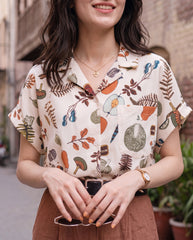 Short Sleeve Summer Shirt With All-Over Leaf Print