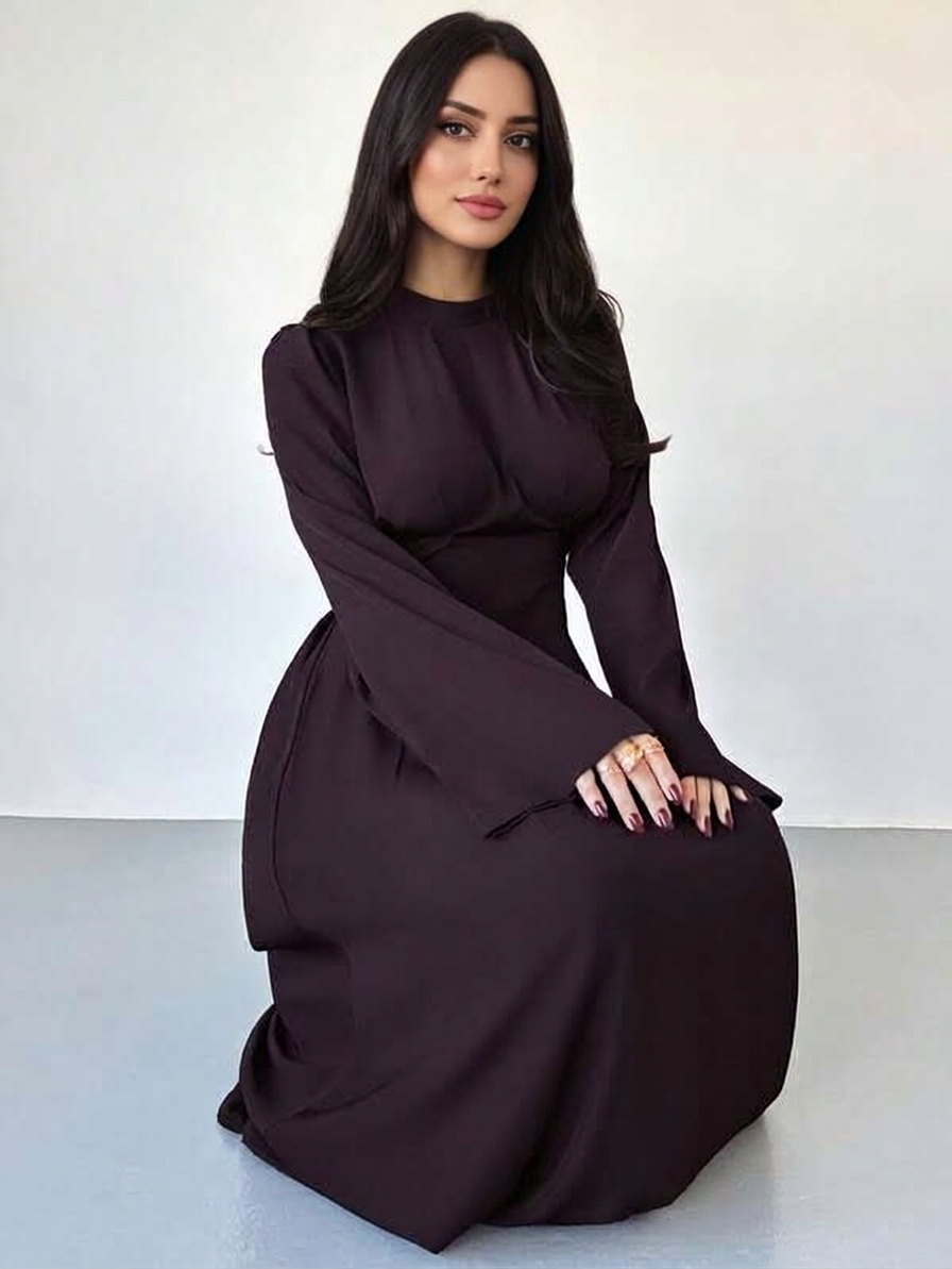 Elegant Solid Color Pullover Short Sleeve Minimalist Loose Fit Dress