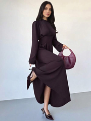 Elegant Solid Color Pullover Short Sleeve Minimalist Loose Fit Dress