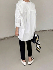 Long Sleeve Baggy Office Outfits For Women Work Tops