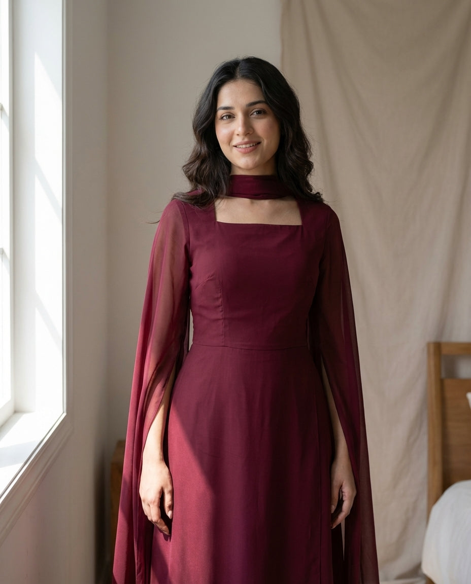 Cape Sleeve Palace Style Bodycon Dress