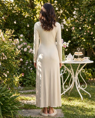 Women's Casual Waist Cinched Solid Color Long Sleeve Dress