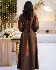 Round Neck Batwing Long Sleeve Tie-Waist X-Shaped Regular Fit Dress