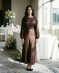 Round Neck Batwing Long Sleeve Tie-Waist X-Shaped Regular Fit Dress
