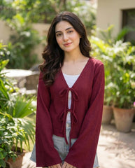 Casual Solid Color Tie Flare Sleeve Top