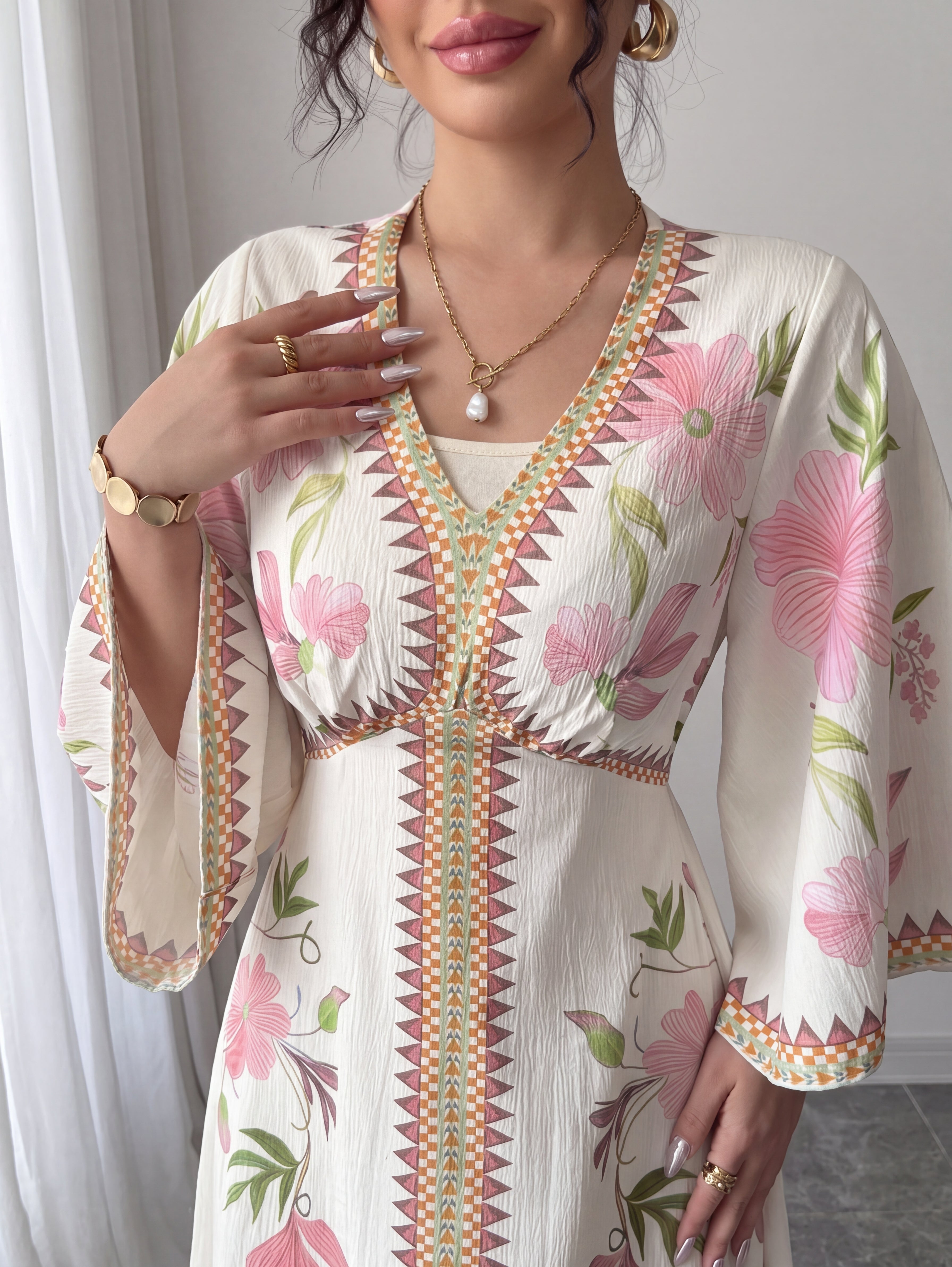 Floral Print Elegant Long Sleeve Dress