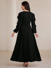 Ruffled Hem Waist Cinching Long Dress