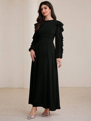 Ruffled Hem Waist Cinching Long Dress
