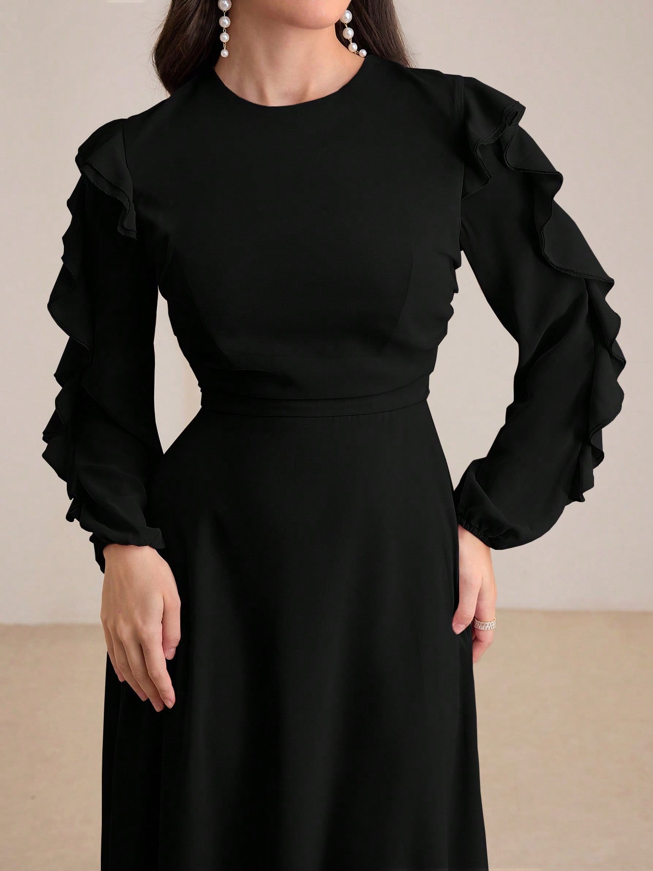 Ruffled Hem Waist Cinching Long Dress