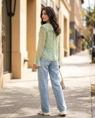 Ditsy Floral Shirt With Ruffled Collar & Tie Waist