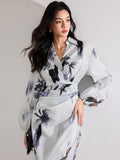 Shein Heiryn Women's Fall Elegant Floral Print Lantern Sleeve Long Dress