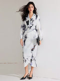Shein Heiryn Women's Fall Elegant Floral Print Lantern Sleeve Long Dress