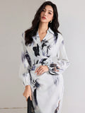 Shein Heiryn Women's Fall Elegant Floral Print Lantern Sleeve Long Dress